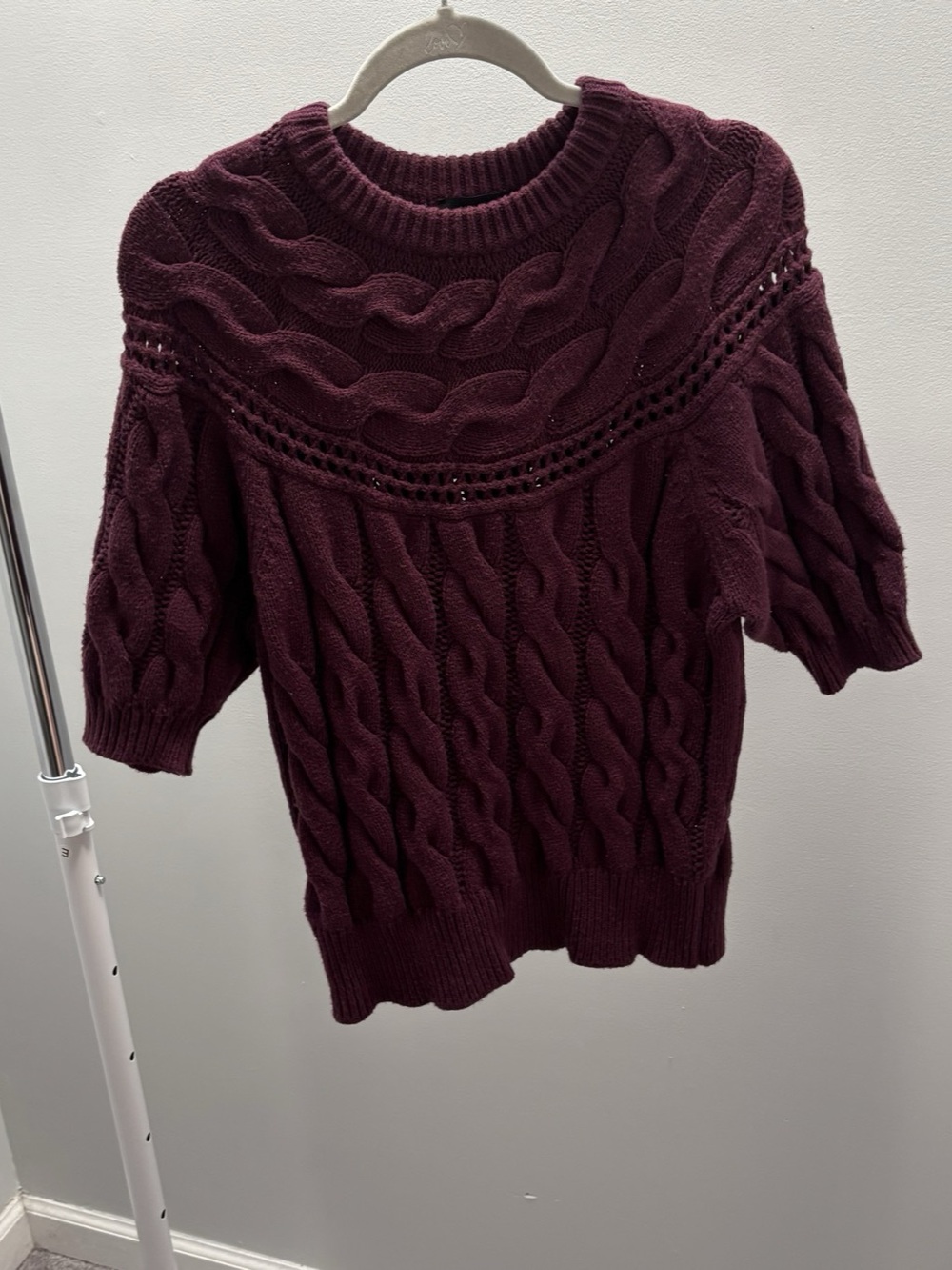 Ann Taylor Burgundy Elbow Sleeve Chunky Cable Knit Sweater